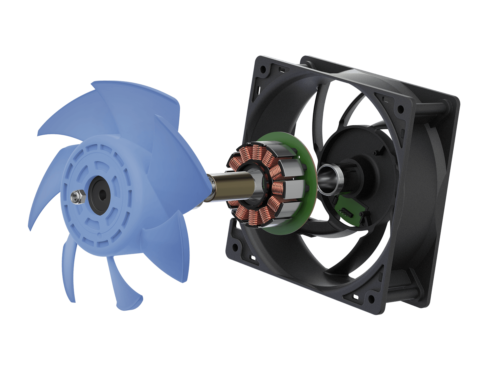 Exploded view of industrial fan showing modularity